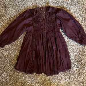 Free People Boho Flow burgundy dress with crotchet texture (medium)